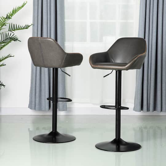 Glitzhome® Mid-Century Leatherette Gaslift Adjustable Swivel Bar Stool Set
